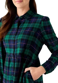 Women's Long Sleeve Plaid Boyfriend Dress