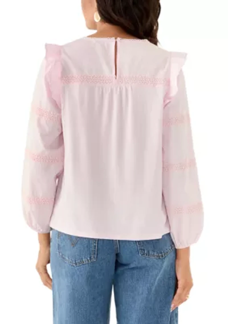 Women's Long Sleeve Crochet Solid Trim Top