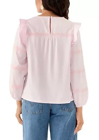 Women's Long Sleeve Crochet Solid Trim Top