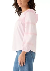 Women's Long Sleeve Crochet Solid Trim Top