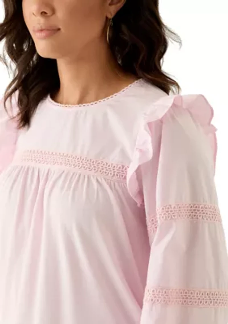 Women's Long Sleeve Crochet Solid Trim Top