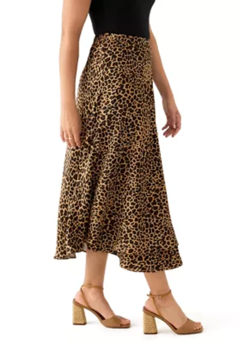 Women's Satin Printed Midi Skirt