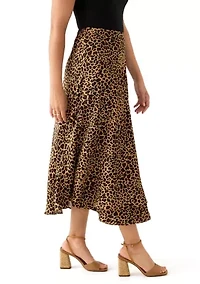 Women's Satin Printed Midi Skirt