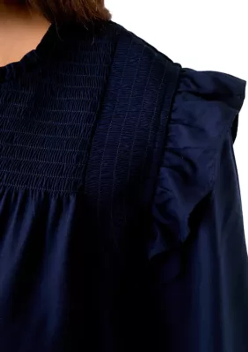 Women's 3/4 Ruffle Sleeve Smocked Split Neck Top