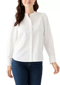 Women's Long Puff Sleeve Button Down Top