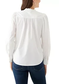 Women's Long Puff Sleeve Button Down Top