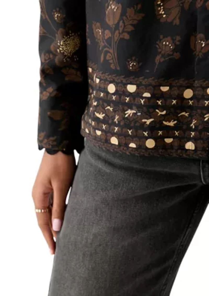 Women's Puff Sleeve Button Down Print Top