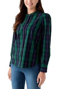 Women's Long Sleeve Puff Button-Down Top