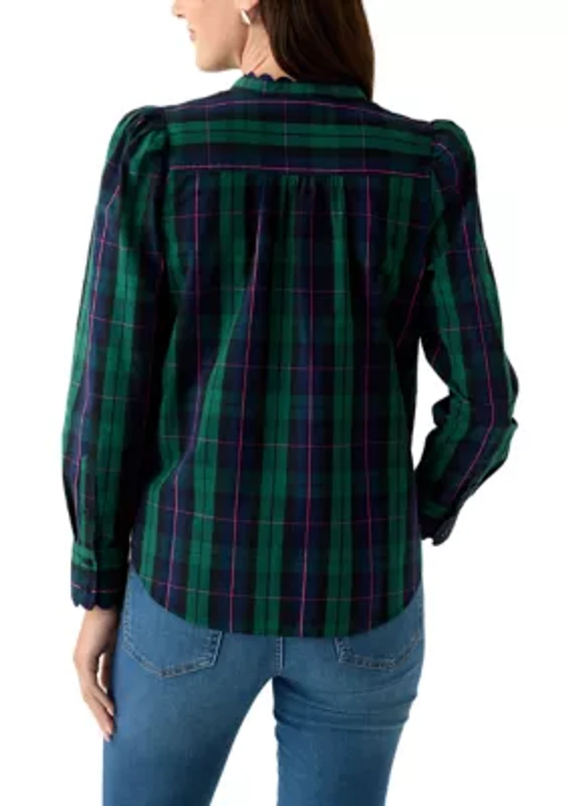 Women's Long Sleeve Puff Button-Down Top