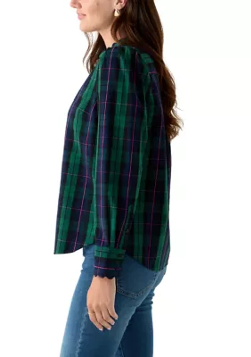 Women's Long Sleeve Puff Button-Down Top