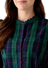 Women's Long Sleeve Puff Button-Down Top