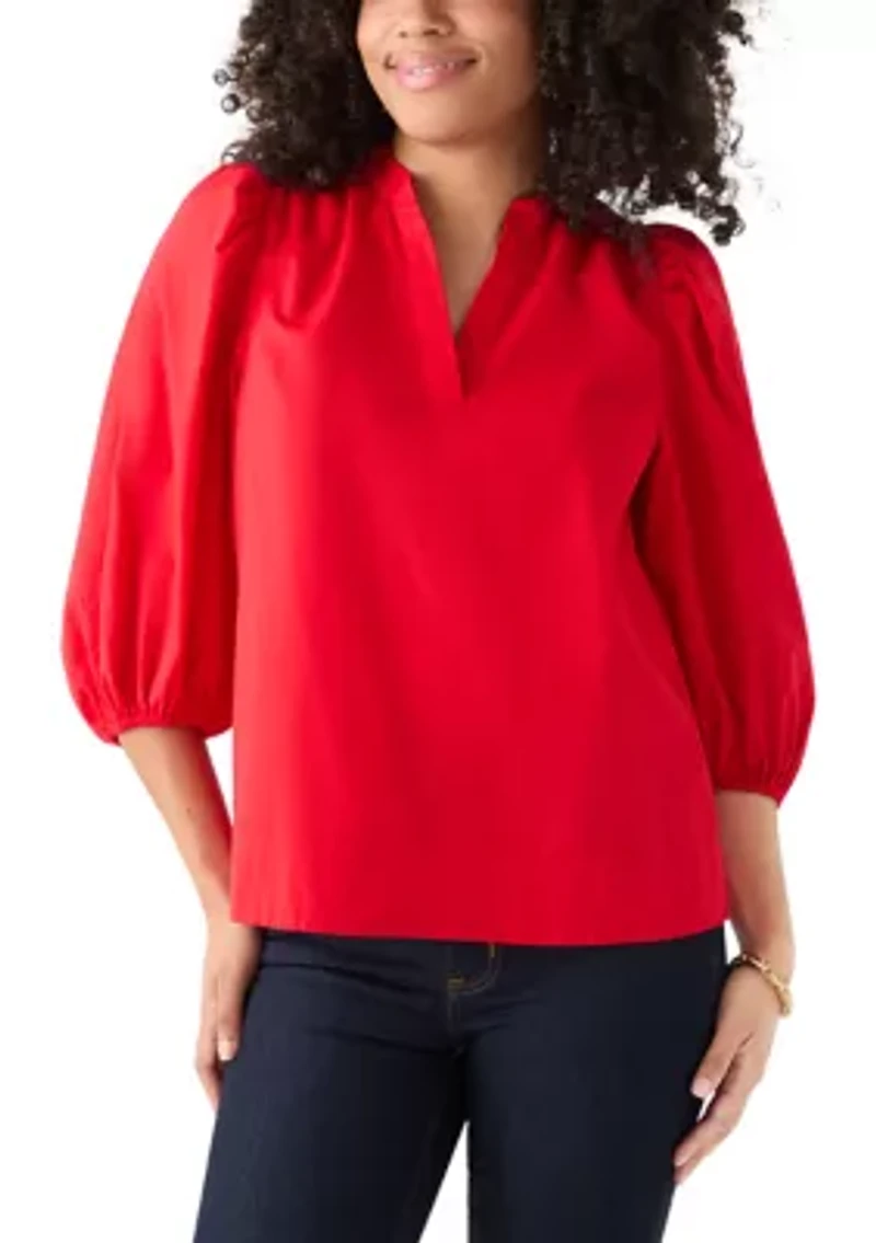 Women's 3/4 Puff Sleeve Split Neck Top