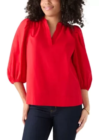Women's 3/4 Puff Sleeve Split Neck Top