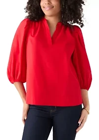 Women's 3/4 Puff Sleeve Split Neck Top