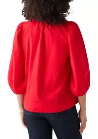 Women's 3/4 Puff Sleeve Split Neck Top
