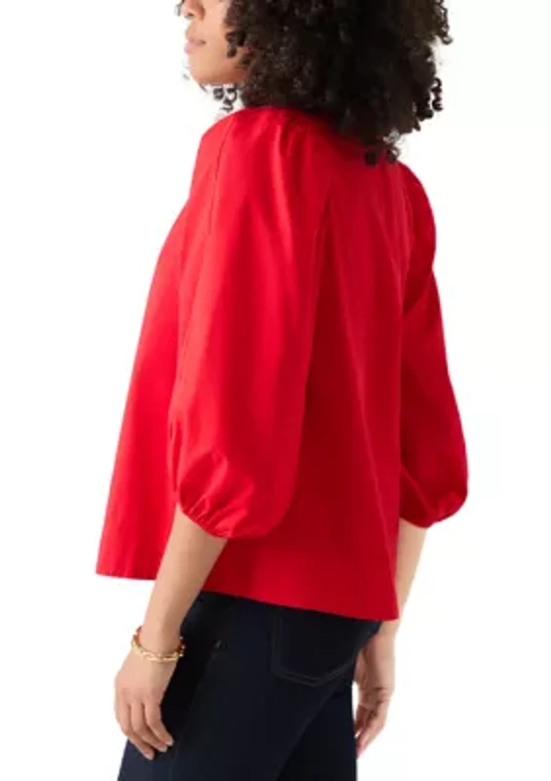 Women's 3/4 Puff Sleeve Split Neck Top