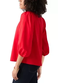 Women's 3/4 Puff Sleeve Split Neck Top