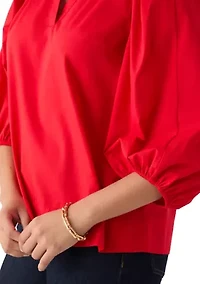 Women's 3/4 Puff Sleeve Split Neck Top