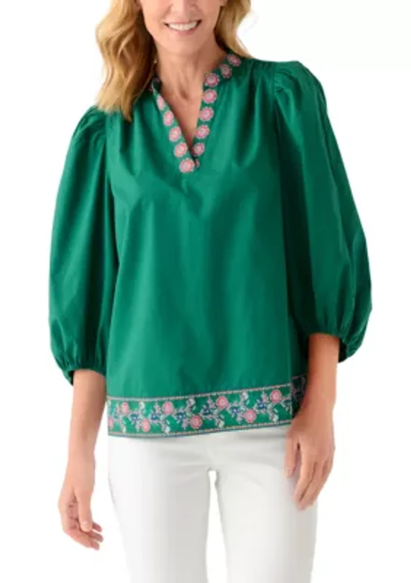 Women's 3/4 Puff Sleeve Top with Placed Print
