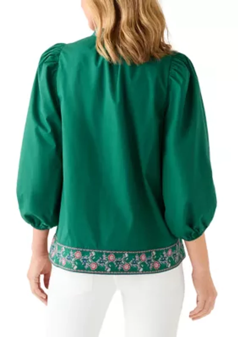 Women's 3/4 Puff Sleeve Top with Placed Print