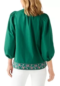 Women's 3/4 Puff Sleeve Top with Placed Print