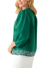 Women's 3/4 Puff Sleeve Top with Placed Print