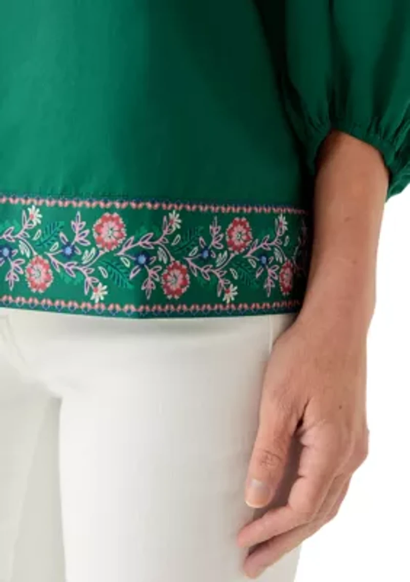 Women's 3/4 Puff Sleeve Top with Placed Print