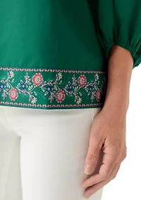 Women's 3/4 Puff Sleeve Top with Placed Print