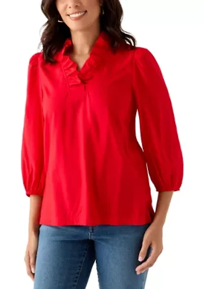 Women's 3/4 Sleeve Ruffle Neck Top