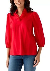 Women's 3/4 Sleeve Ruffle Neck Top