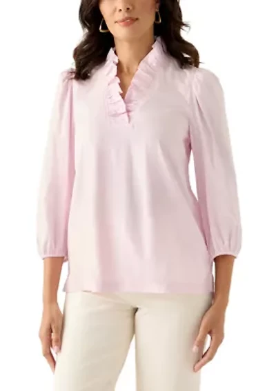 Women's 3/4 Sleeve Ruffle Neck Top