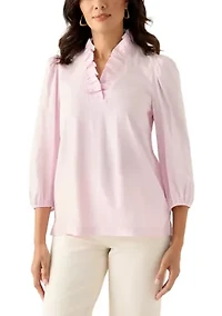 Women's 3/4 Sleeve Ruffle Neck Top