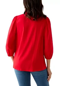Women's 3/4 Sleeve Ruffle Neck Top