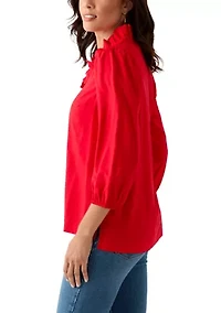 Women's 3/4 Sleeve Ruffle Neck Top