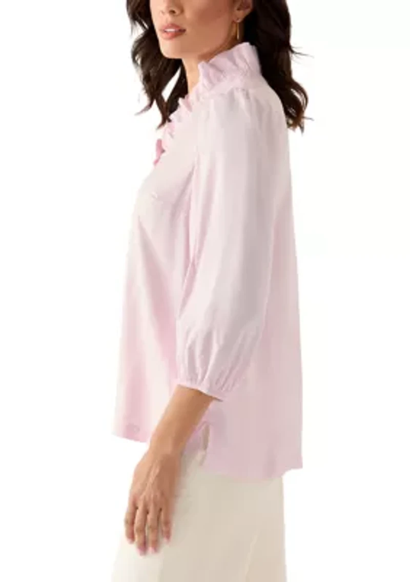 Women's 3/4 Sleeve Ruffle Neck Top