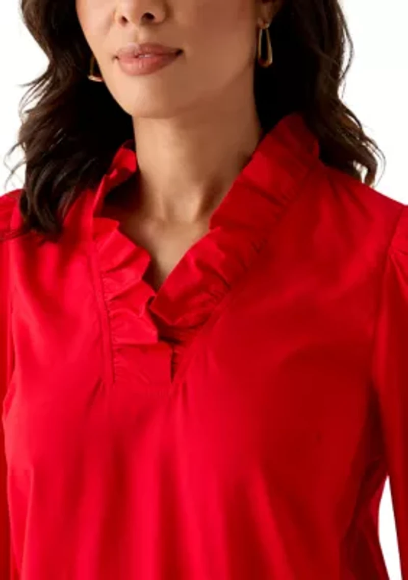 Women's 3/4 Sleeve Ruffle Neck Top