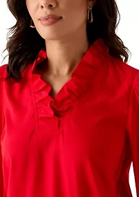 Women's 3/4 Sleeve Ruffle Neck Top