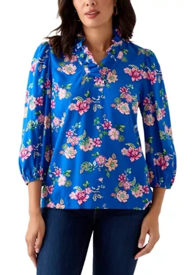 Women's 3/4 Sleeve Ruffle Neck Blouse