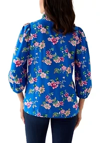 Women's 3/4 Sleeve Ruffle Neck Blouse