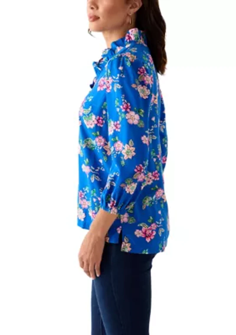 Women's 3/4 Sleeve Ruffle Neck Blouse