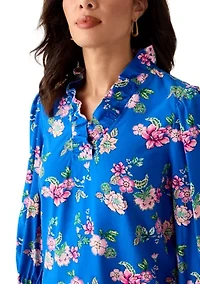 Women's 3/4 Sleeve Ruffle Neck Blouse