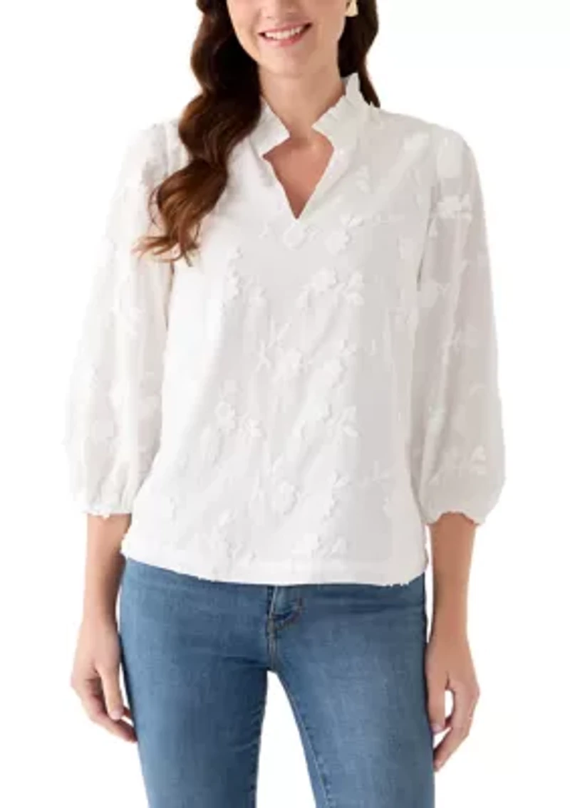 Women's 3/4 Ruffle Neck Top