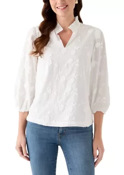 Women's 3/4 Ruffle Neck Top