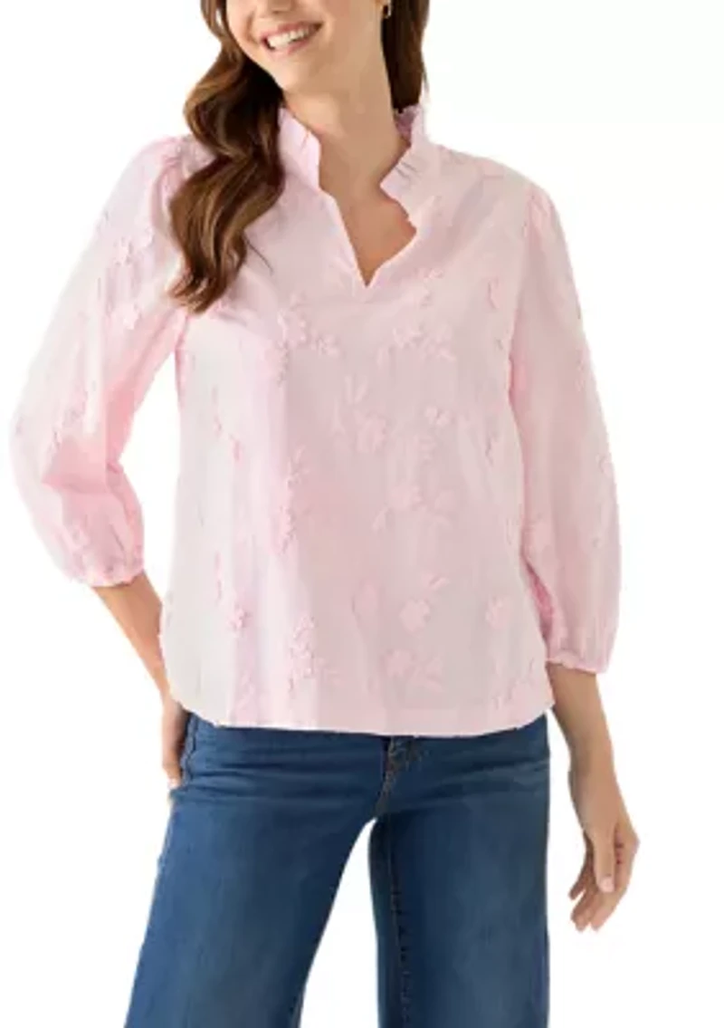 Women's 3/4 Ruffle Neck Top