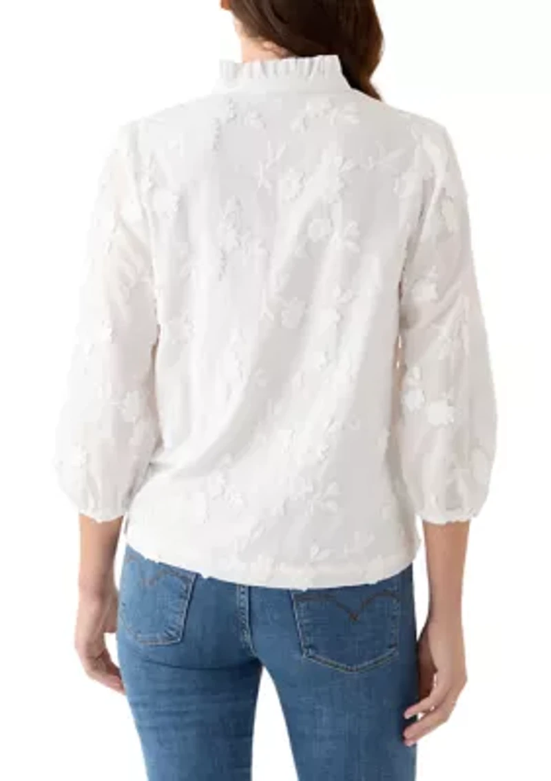 Women's 3/4 Ruffle Neck Top