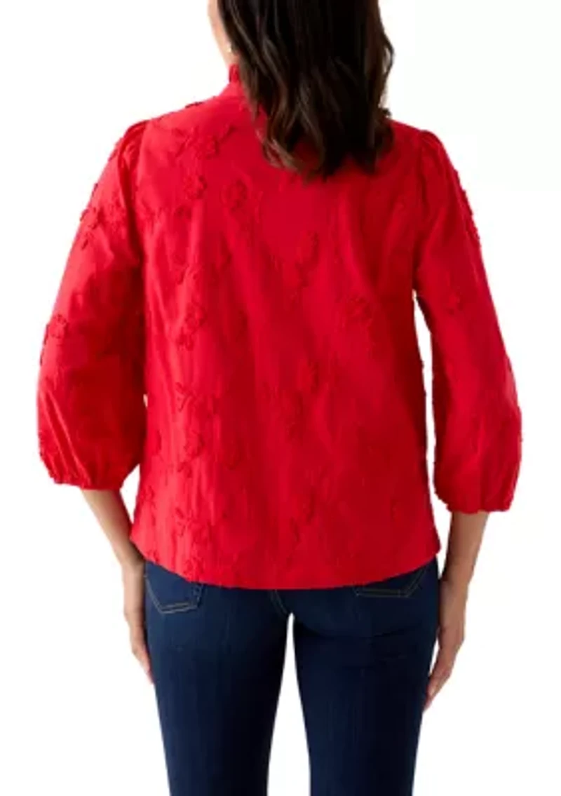 Women's 3/4 Ruffle Neck Top