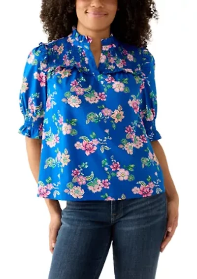 Women's Elbow Sleeve Smocked Ruffle Blouse