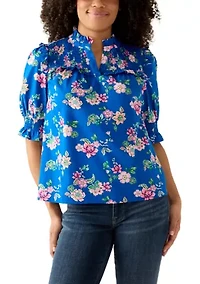 Women's Elbow Sleeve Smocked Ruffle Blouse