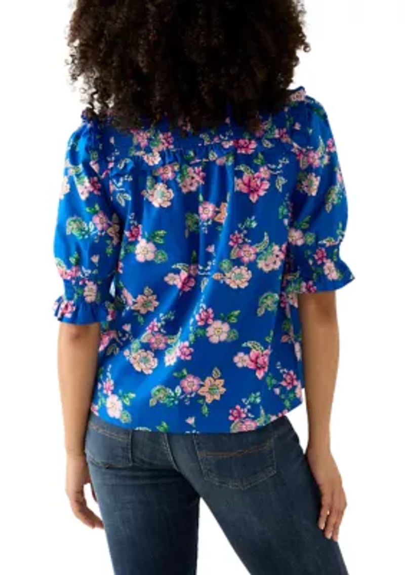 Women's Elbow Sleeve Smocked Ruffle Blouse