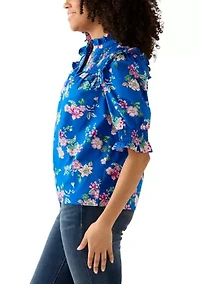 Women's Elbow Sleeve Smocked Ruffle Blouse